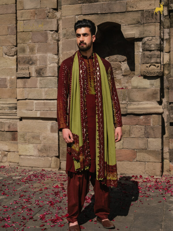 Mehendi Green & Rust Brown Bandhani Kurta Set with Dupatta