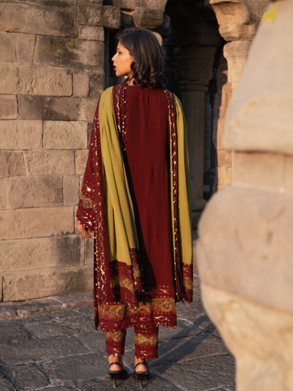 Mehendi Green & Rust Brown Bandhani Valima Suit with Dupatta