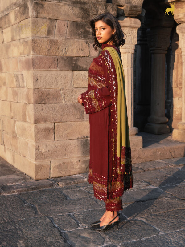 Mehendi Green & Rust Brown Bandhani Valima Suit with Dupatta
