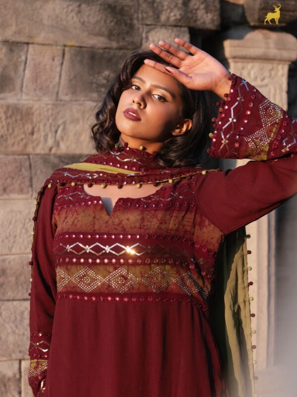 Mehendi Green & Rust Brown Bandhani Valima Suit with Dupatta