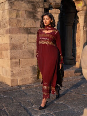Mehendi Green & Rust Brown Bandhani Valima Suit with Dupatta
