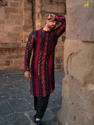 Pink & Black Bandhani Kurta Pajama Set