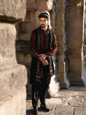 Red & Black Bandhani Kurta Pajama Set with Dupatta