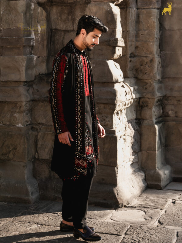 Red & Black Bandhani Kurta Pajama Set with Dupatta