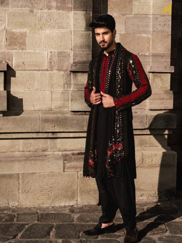 Red & Black Bandhani Kurta Pajama Set with Dupatta