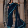 Royal Blue Bandhani Bandhej Saree with Mirror Work