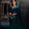Royal Blue Bandhani Bandhej Saree with Mirror Work