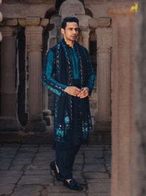 Royal Blue Bandhani Kurta Set with Dupatta