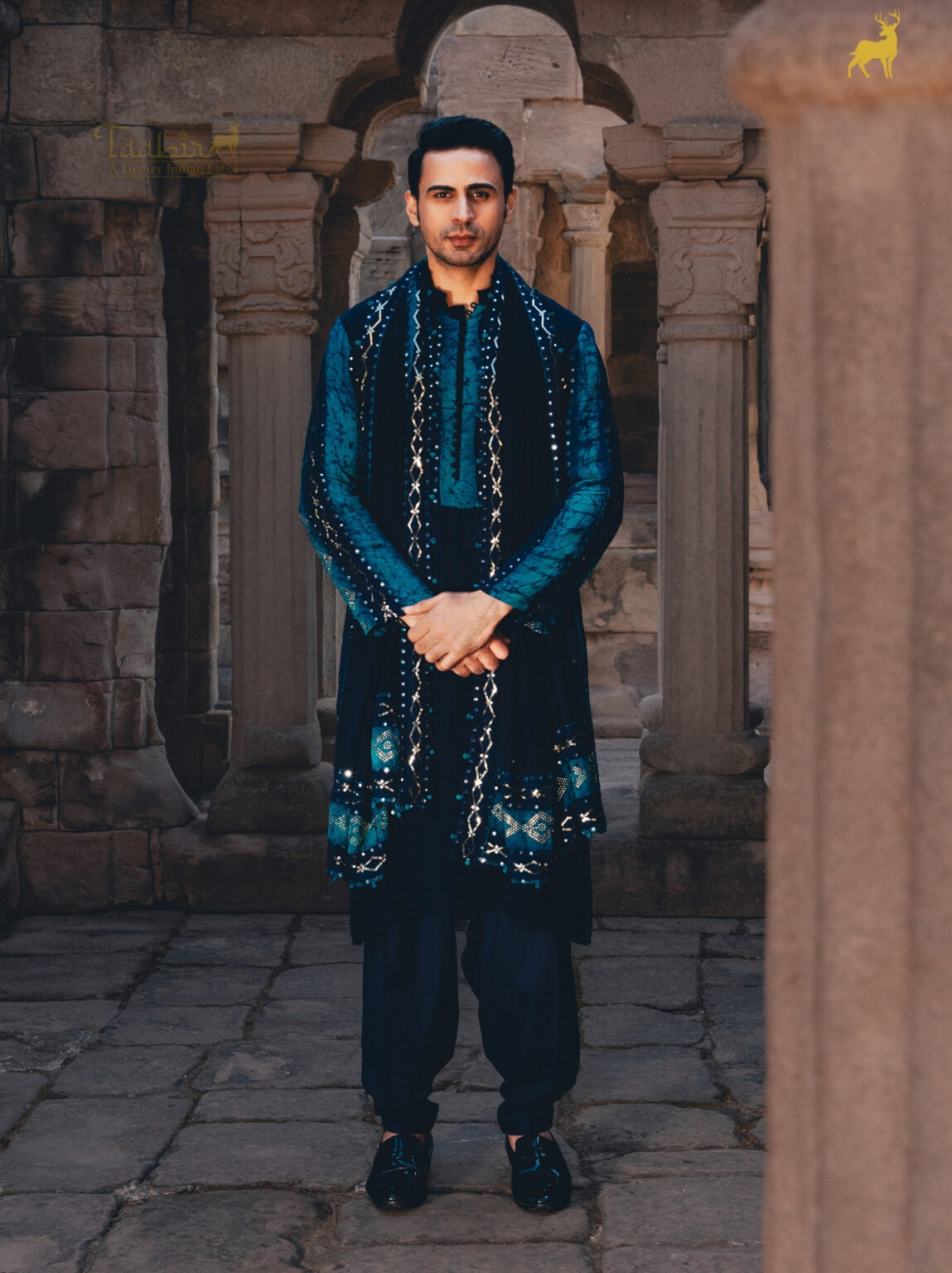 Royal Blue Bandhani Kurta Set (2)