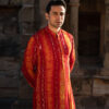 Yellow & Red Bandhani Kurta Pajama Set with Mirror Work