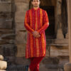 Yellow & Red Bandhani Kurta Pajama Set with Mirror Work