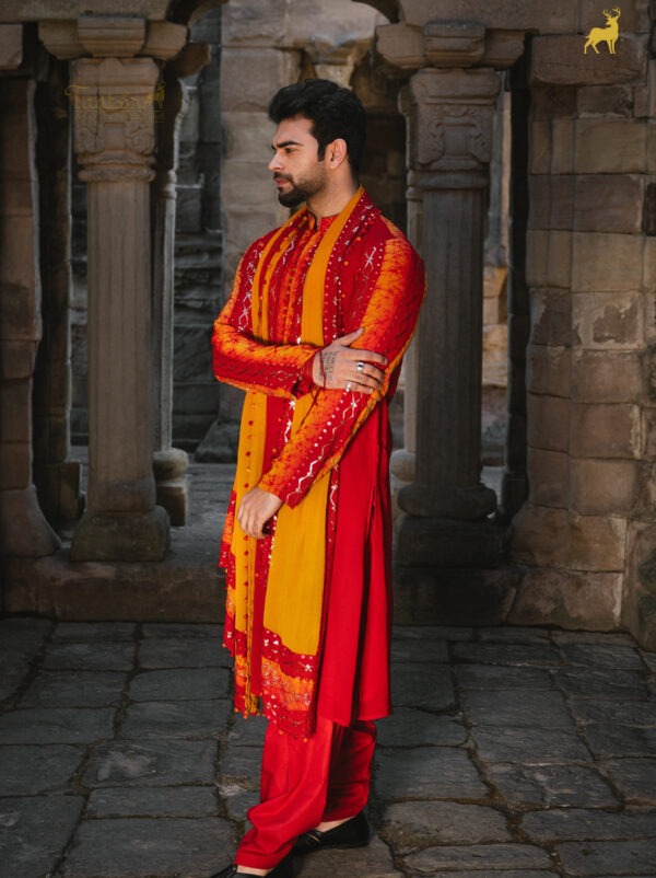 Yellow & Red Bandhani Kurta Set with Dupatta