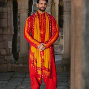 Yellow & Red Bandhani Kurta Set with Dupatta