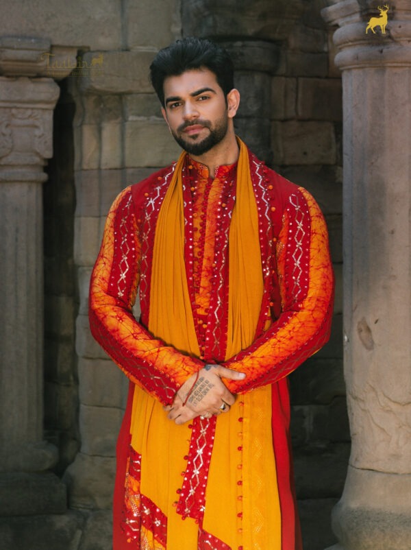 Yellow & Red Bandhani Kurta Set with Dupatta