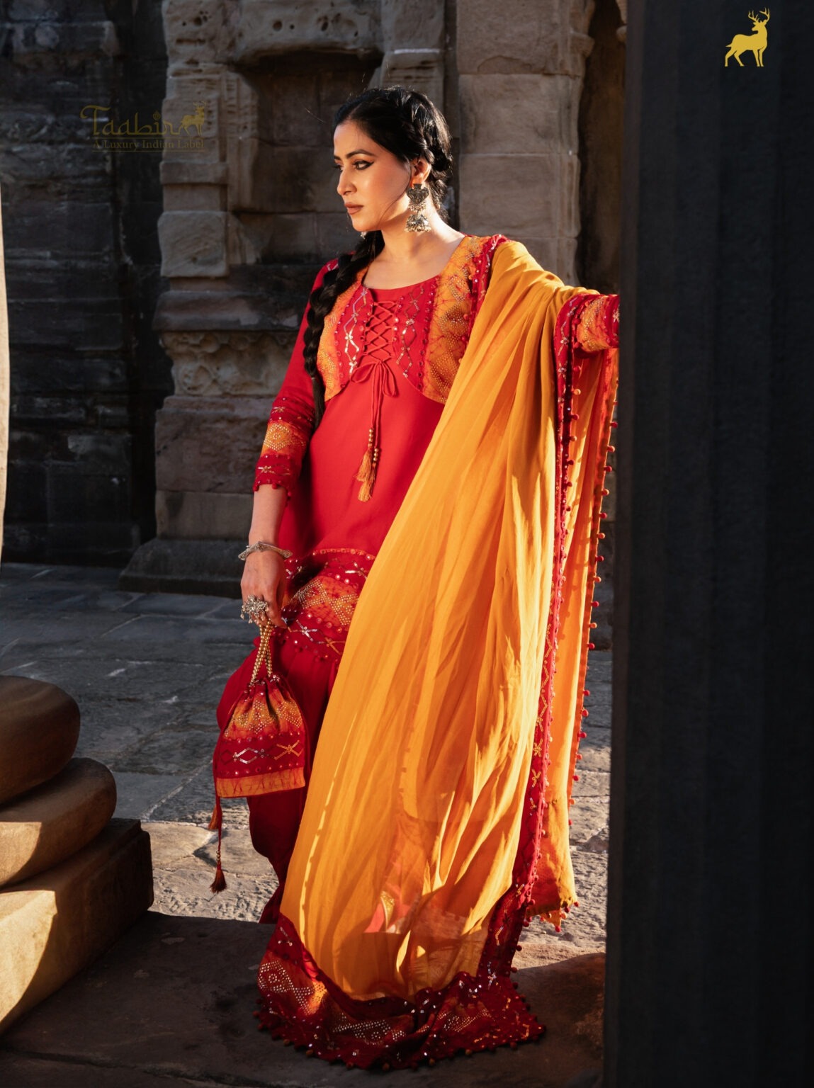 Yellow & Red Bandhani Salwar Suit with Jacket (1)