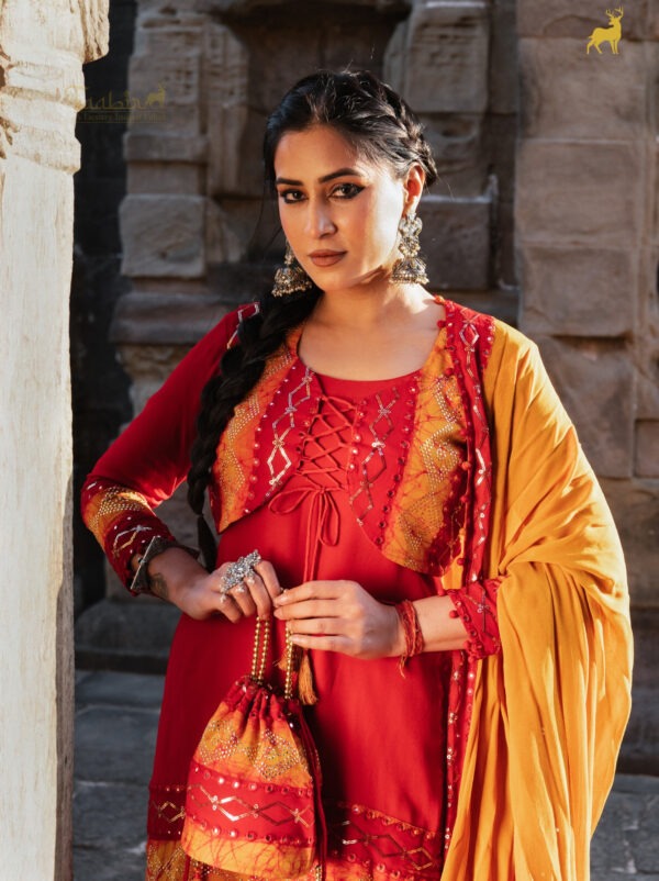 Yellow & Red Bandhani Salwar Suit with Jacket