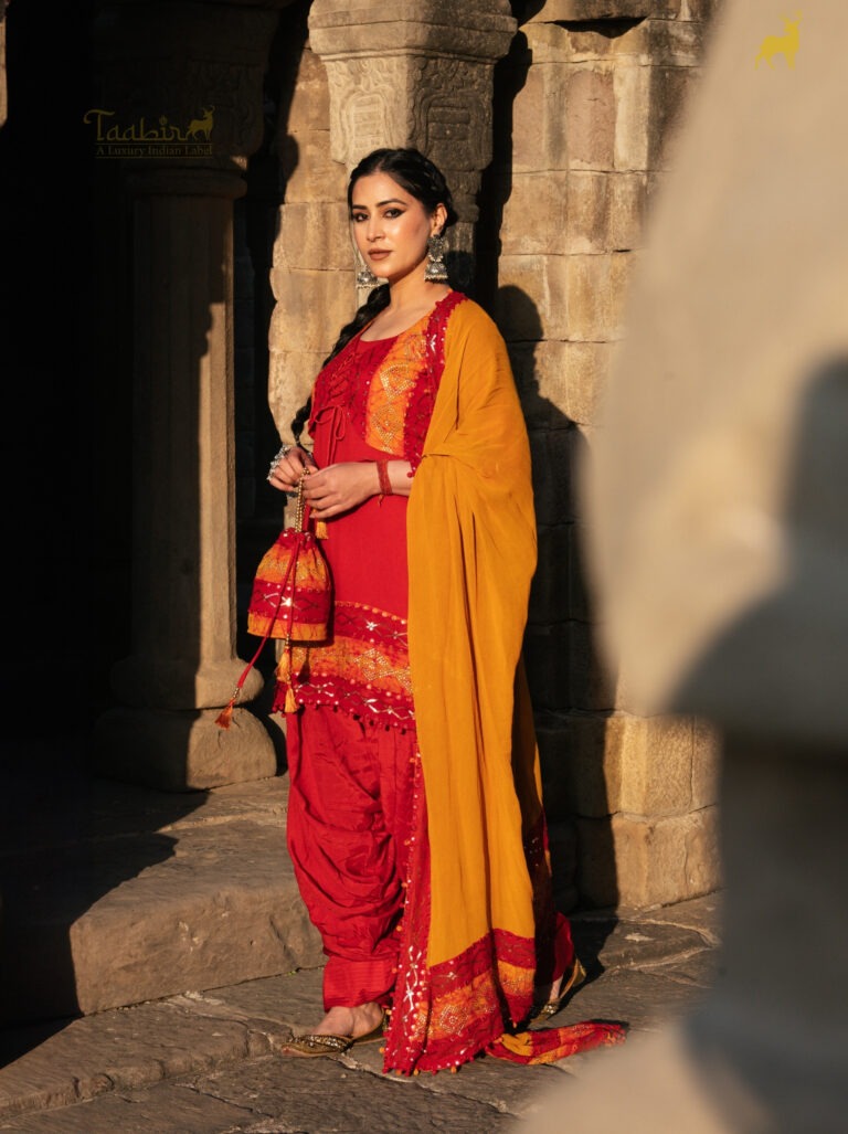Yellow & Red Bandhani Salwar Suit with Jacket (4)
