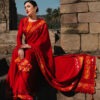 Yellow & Red Bandhani Saree with Backless Blouse