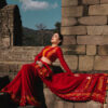 Yellow & Red Bandhani Saree with Backless Blouse