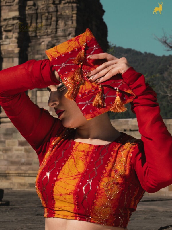 Yellow & Red Bandhani Saree with Backless Blouse