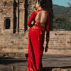 Yellow & Red Bandhani Saree with Backless Blouse